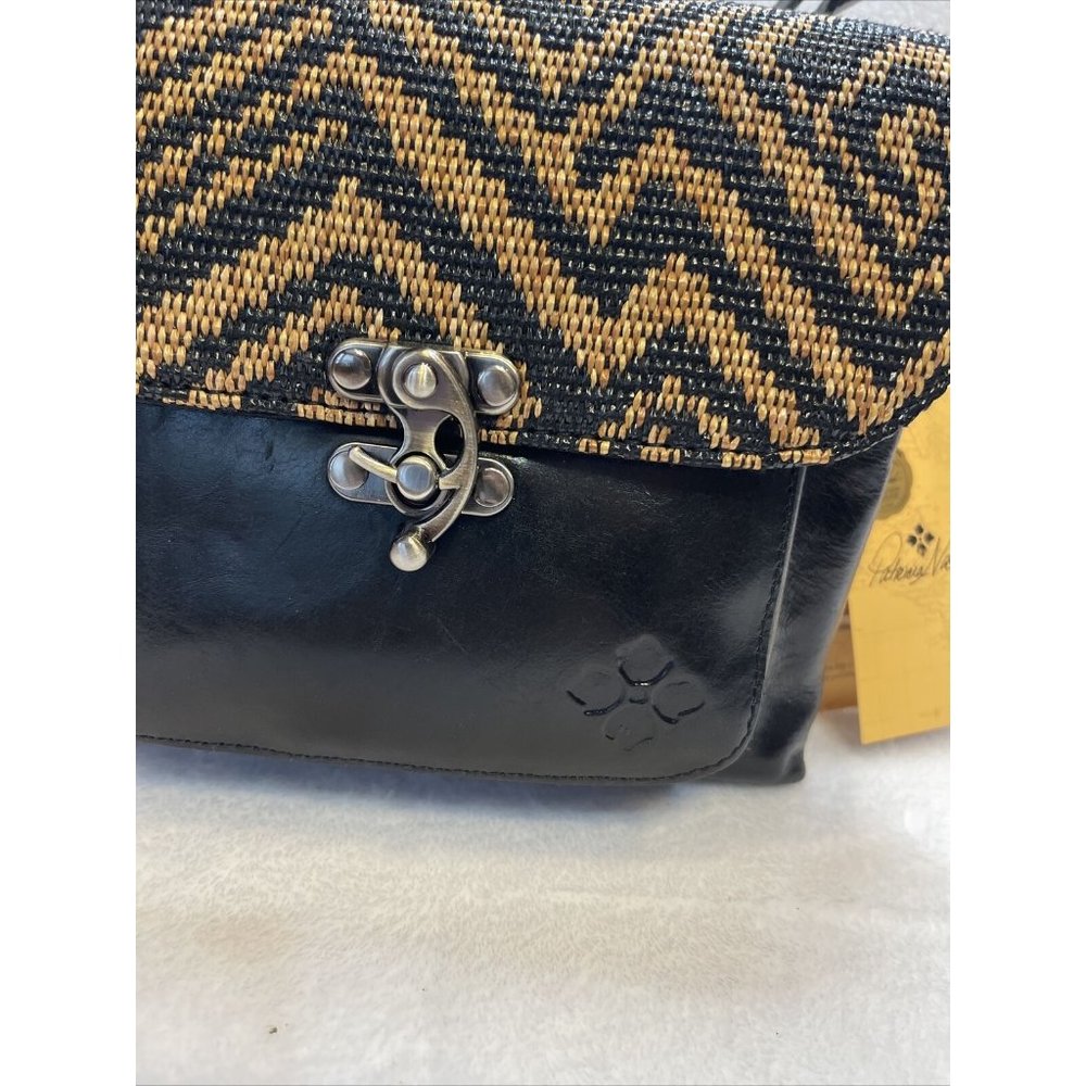 Patricia Nash Leather Leandra Flap Natural and Black Crossbody Handbag Purse - Picture 2 of 12